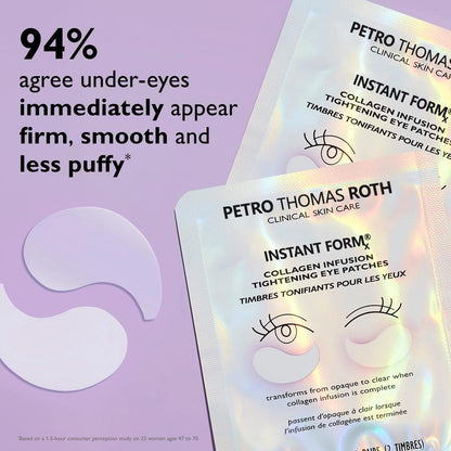 Instant FORM Collagen Infusion Tightening Eye Patches (8 Pairs), Color Changing Collagen Mask, Hydrating Gel Patches with Niacinamide & Hyaluronic Acid, Brightening, Serum